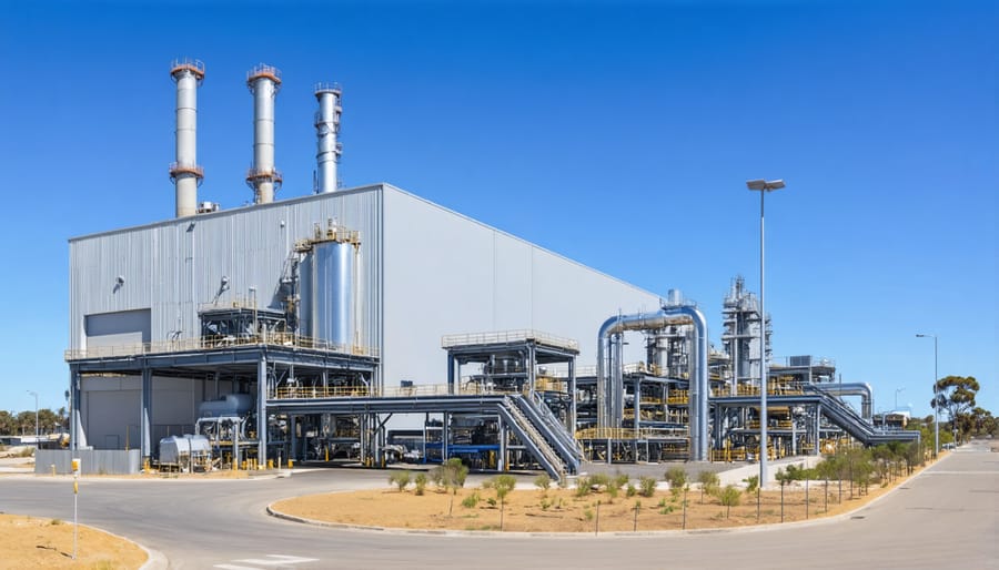 Modern Kwinana Waste to Energy Facility in Western Australia with steam emissions