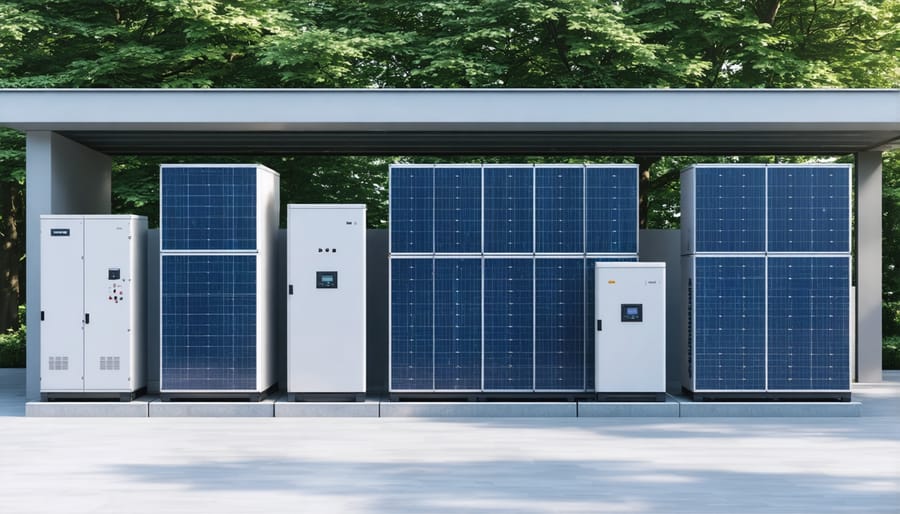 Various types of energy storage batteries in a microgrid facility