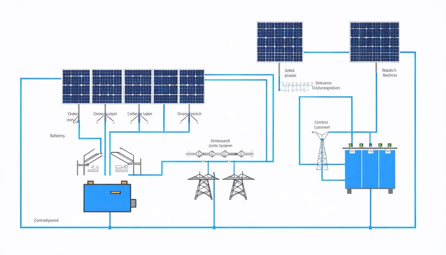 Technical illustration of microgrid components and their interconnections