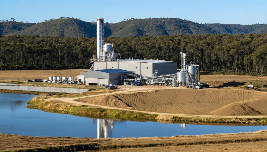 External view of MSM Milling's agricultural waste-to-energy facility with storage silos