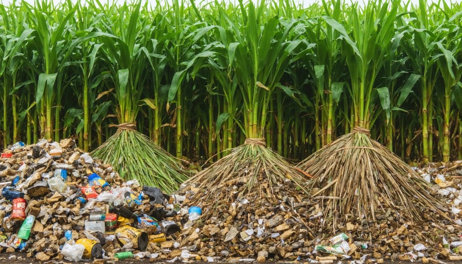 Industrial machinery processing sugar cane waste into biofuel