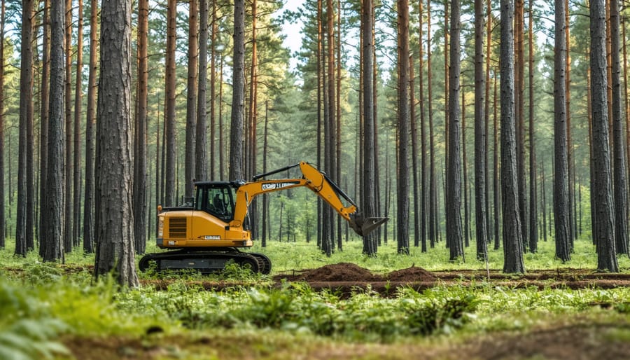 Managed forest showing selective harvesting practices with preserved wildlife areas