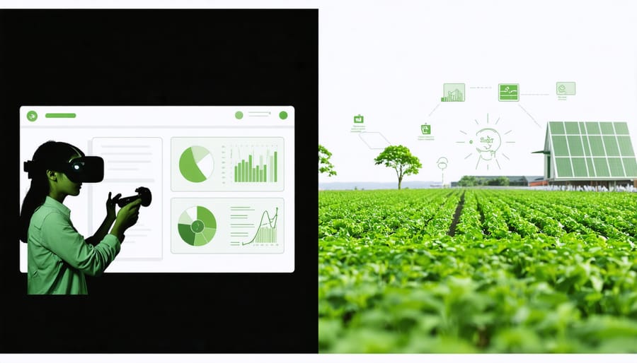 Side-by-side comparison of virtual reality sustainable farming practice and its real-world application