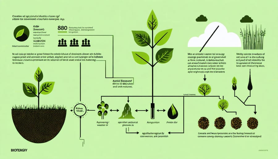 Step-by-step diagram illustrating how agricultural waste becomes usable energy