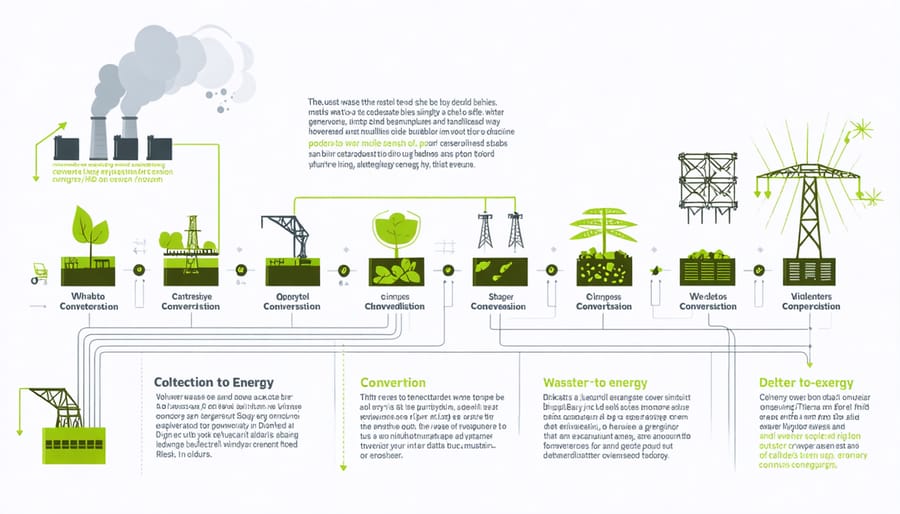 Step-by-step diagram illustrating how waste is converted into energy at a WtE facility