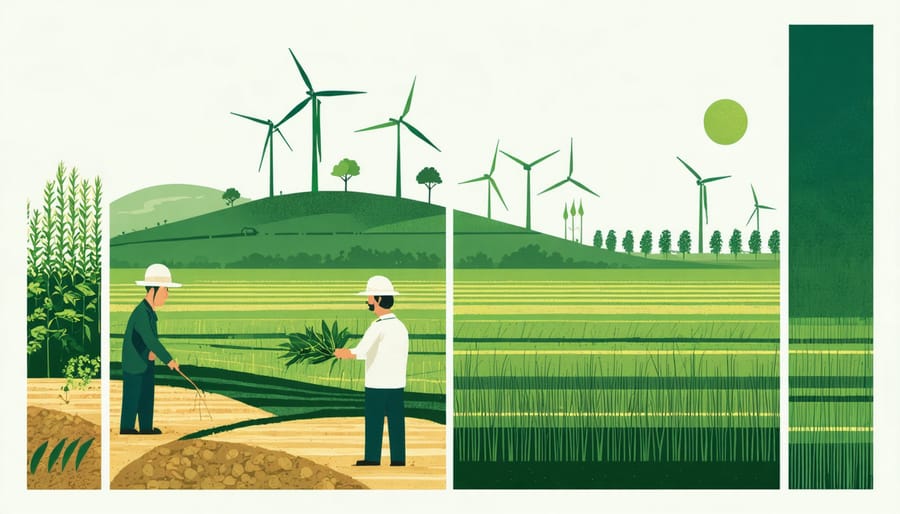 Side-by-side comparison of traditional farming practices and modern bioenergy agricultural techniques