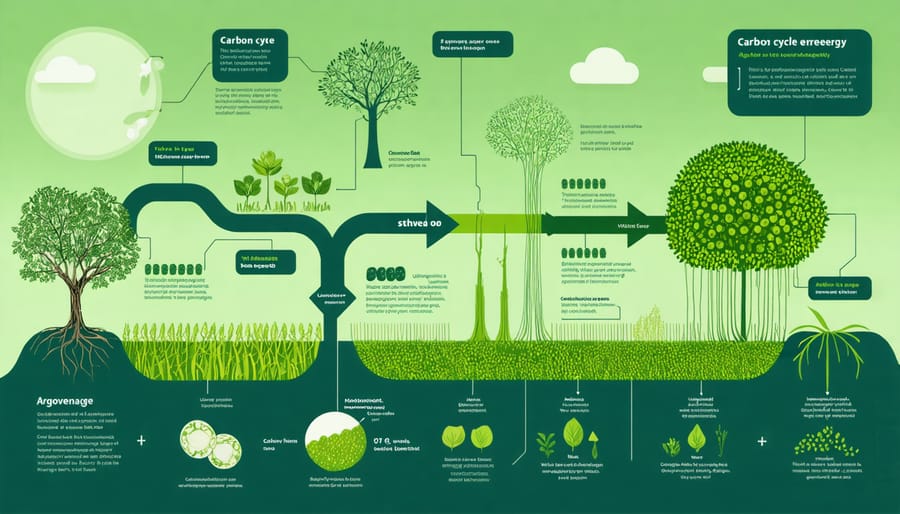 Diagram illustrating carbon sequestration and soil health benefits in bioenergy farming