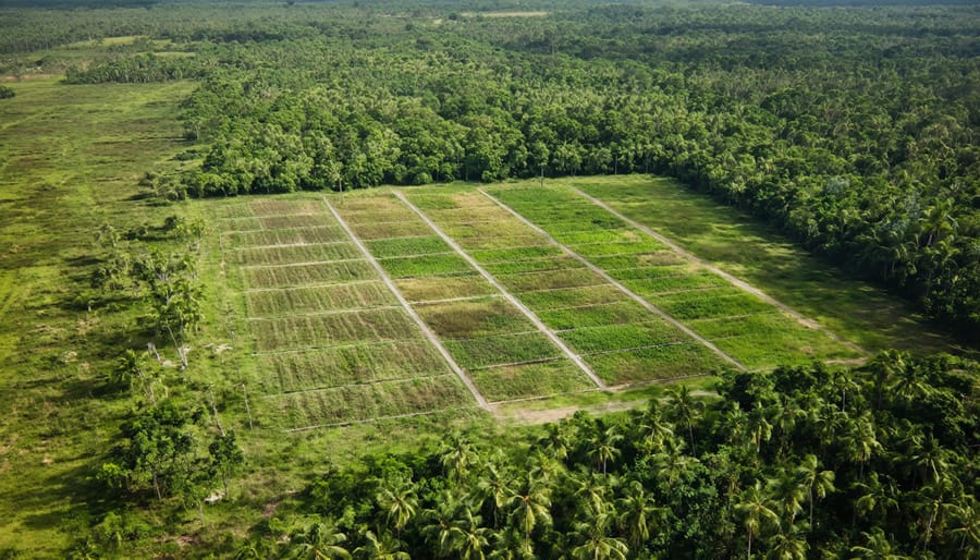 Bird's eye view of biomass processing facility integrated with natural landscape in Arnhem Land