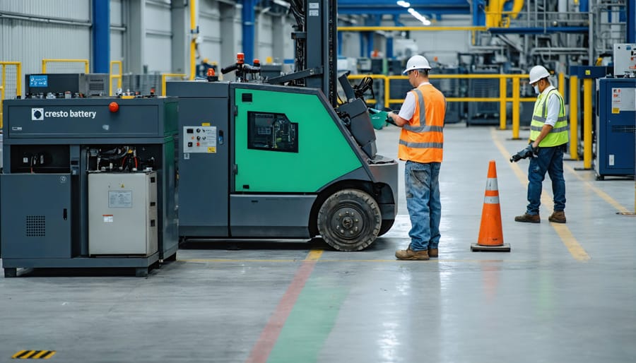 Technical staff operating advanced battery recycling equipment in an Australian facility