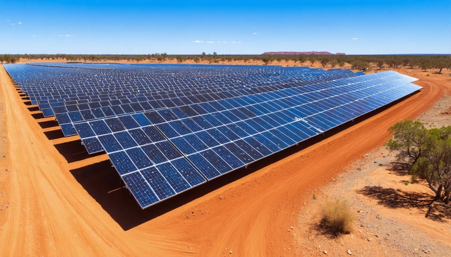 Expansive solar panel installation in the Australian desert landscape