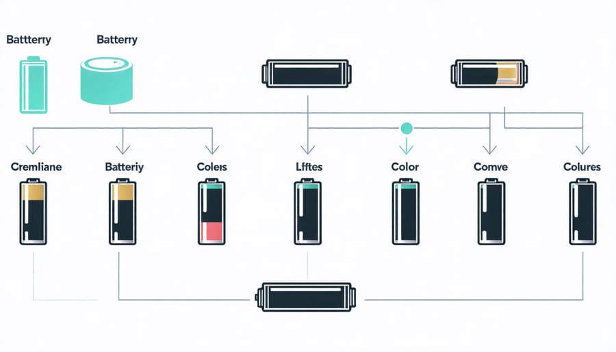 Infographic showing classification of common battery types including lithium-ion, alkaline, and lead-acid batteries