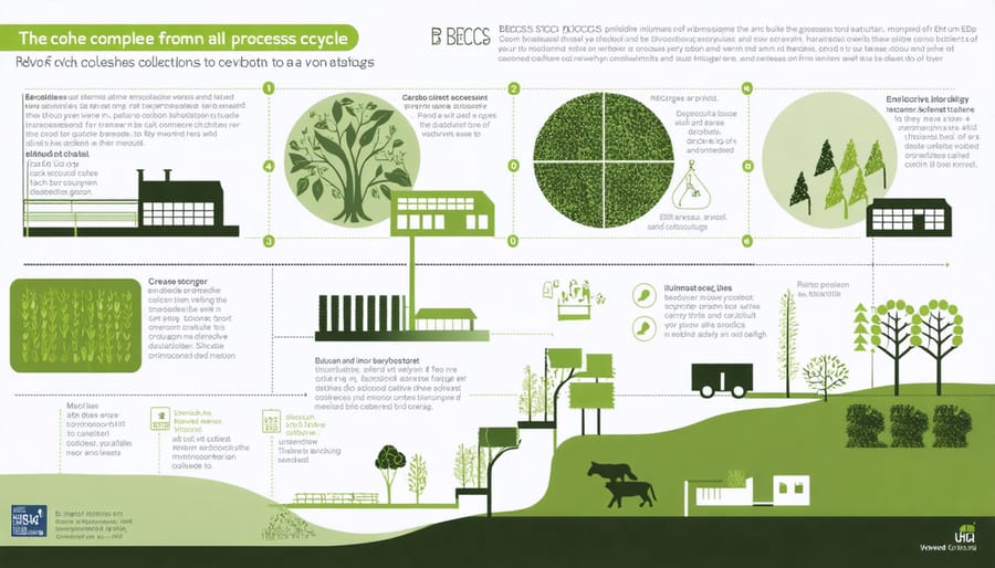 Diagram illustrating the steps of bioenergy carbon capture and storage, from plant growth to underground CO2 storage