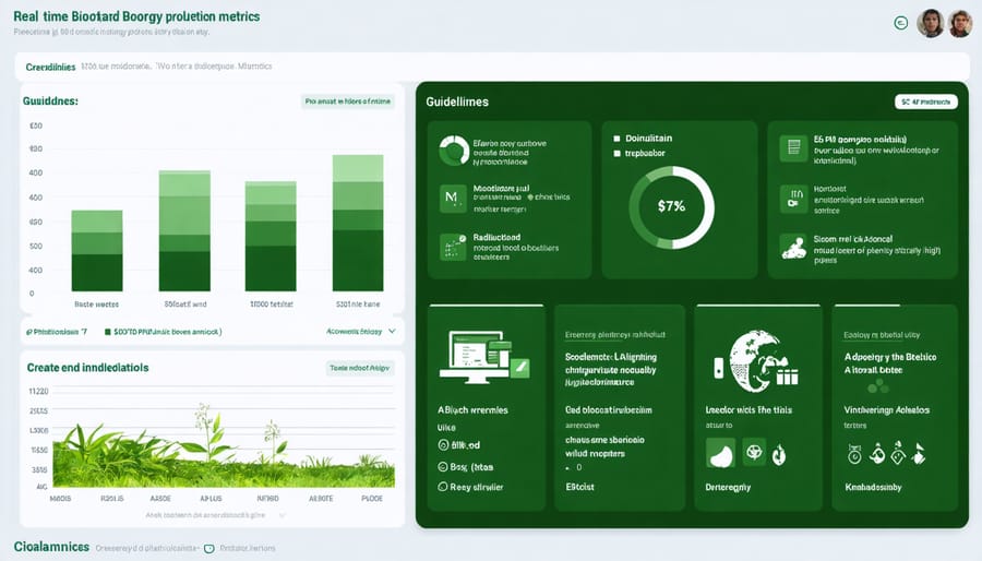 Digital control interface displaying bioenergy production data, environmental metrics, and system performance analytics