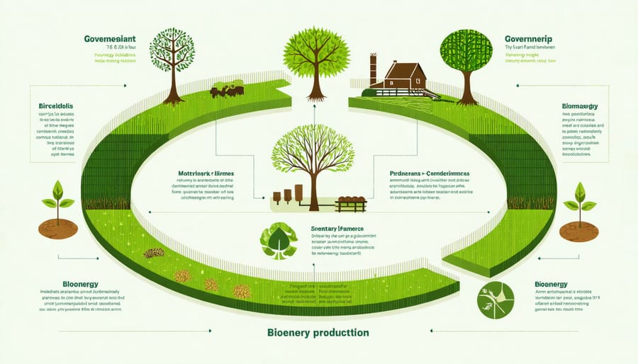 Circular diagram illustrating the flow of resources and collaboration between agricultural, industrial, and governmental partners