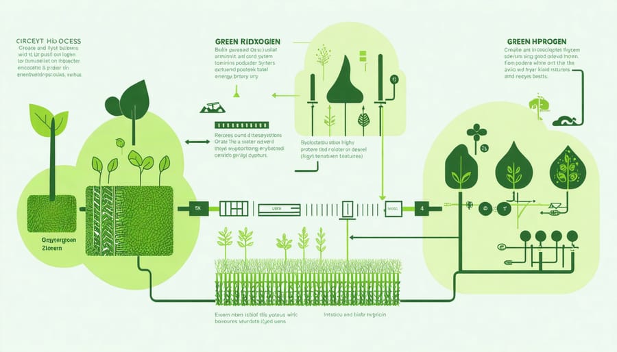 Diagram illustrating how green hydrogen and bioenergy systems work together in a renewable energy cycle