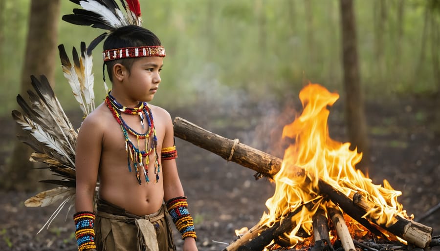 Indigenous youth demonstrating traditional burning practices while collecting biomass for bioenergy