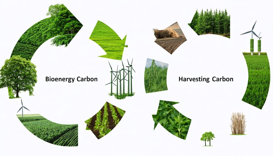 Infographic illustrating the complete carbon cycle in bioenergy production