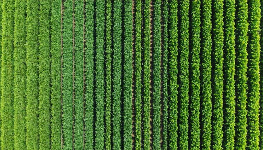 Bird's eye view of a farm-based bioenergy facility with crop residue storage and processing units