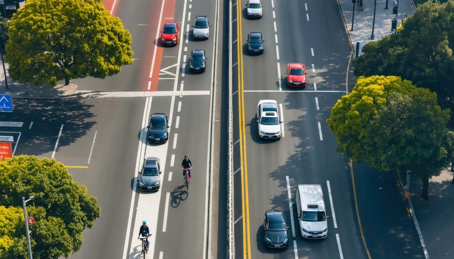 Bird's eye view of cyclists using Melbourne's protected bicycle superhighway