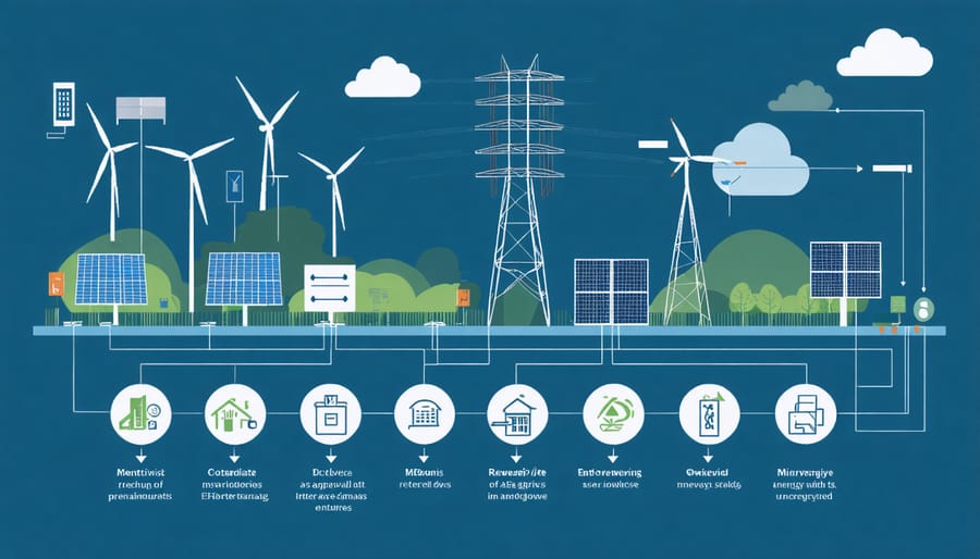 Visual representation of renewable energy sources connecting to DC microgrid infrastructure