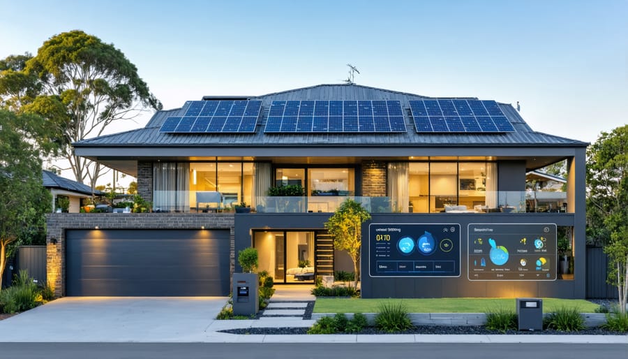 Residential house equipped with solar panels and digital energy management system