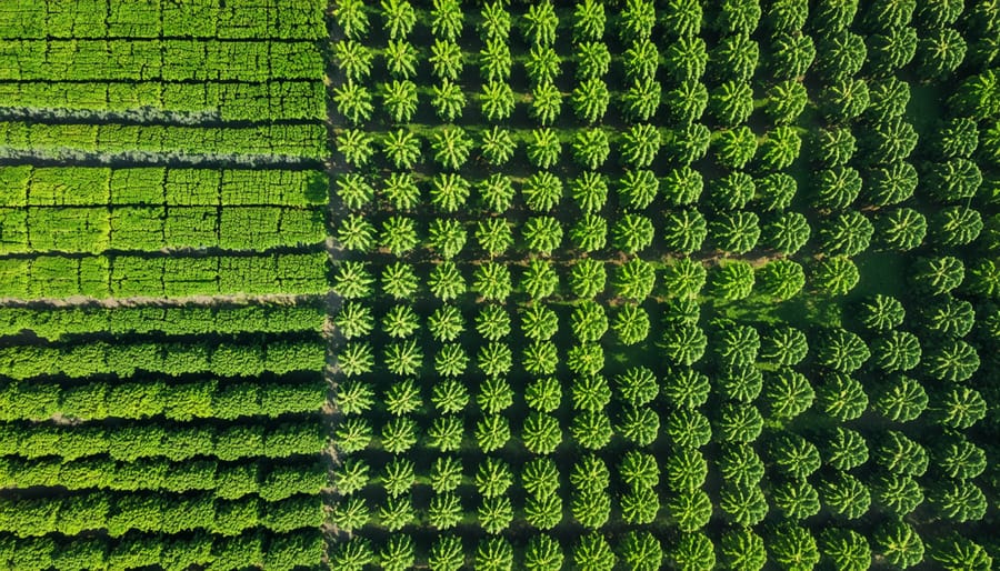 Drone photograph showing integrated farming and forestry system for carbon storage in Australia