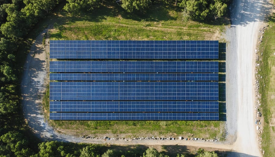 Aerial view of a functioning microgrid system in a remote Australian community