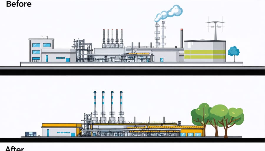 Split image showing energy consumption patterns before and after bioenergy implementation