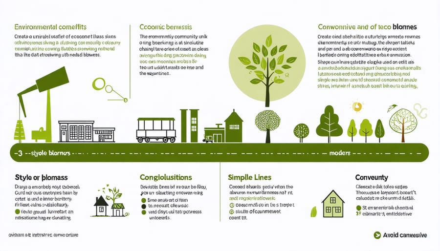 Visual representation of biomass unit benefits including carbon reduction and cost savings metrics