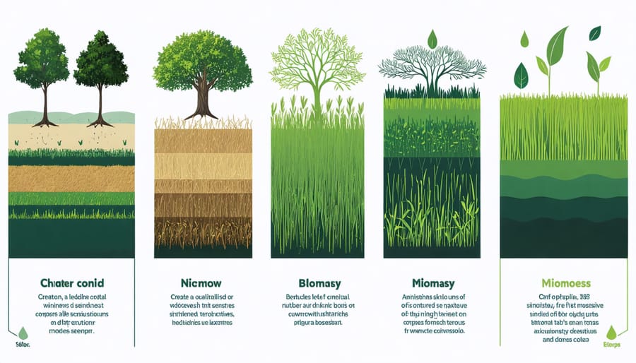 Calendar-style diagram showing best harvesting times for various biomass crops throughout the year
