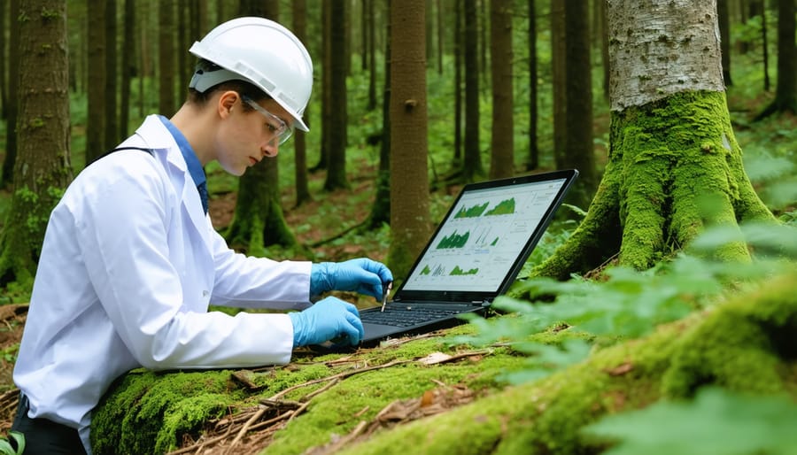 Research team using specialized instruments to measure carbon sequestration in an Australian forest