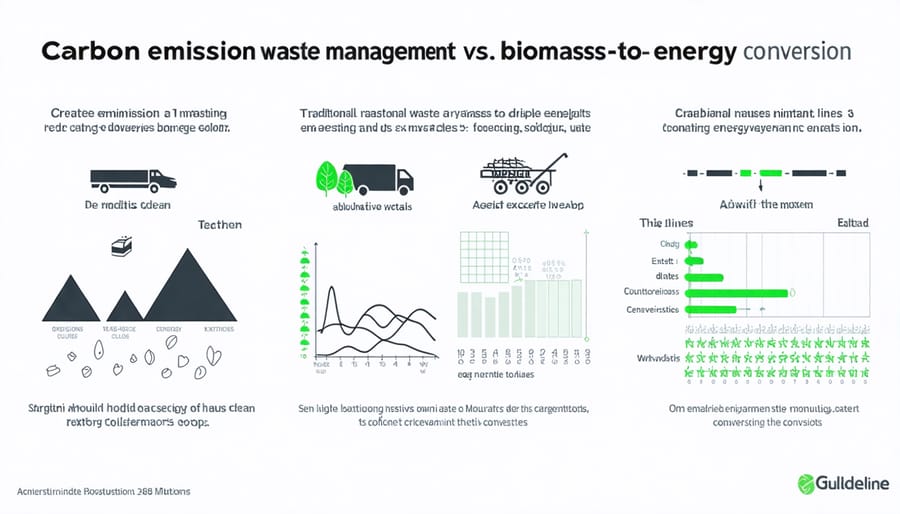 Graph comparing carbon emissions between conventional waste disposal and biomass energy conversion methods