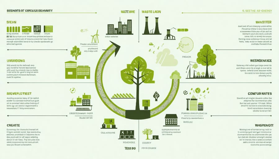Visual representation of waste-to-energy's role in the circular economy, showing material and energy flows