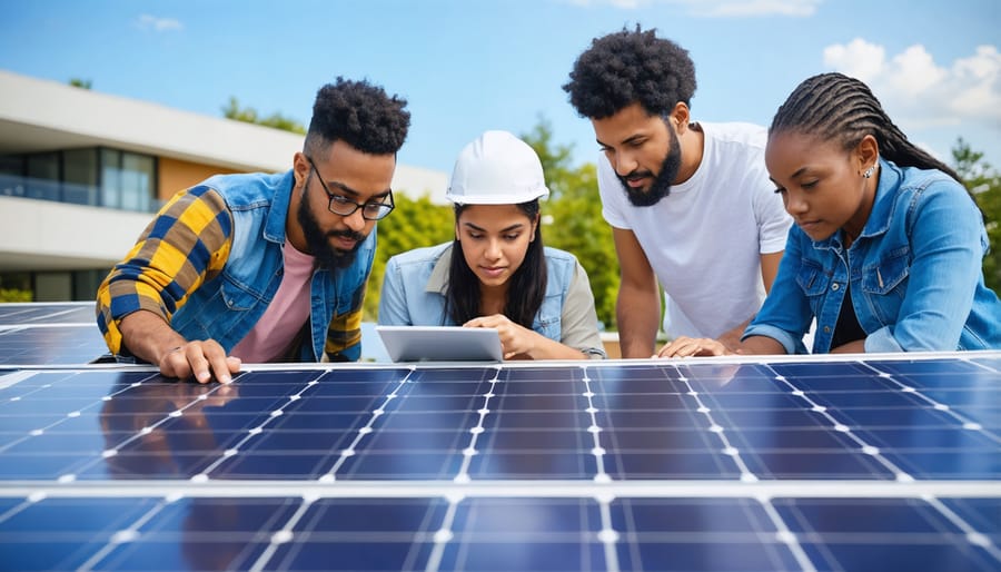 Local residents collaborating on a community solar installation project