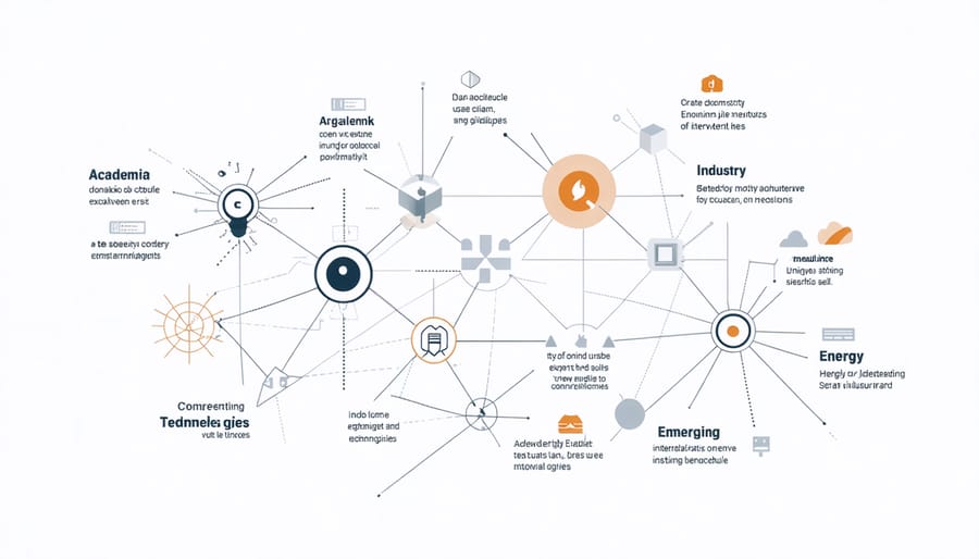 Visual representation of connections between academic research, industry implementation, and future energy innovations