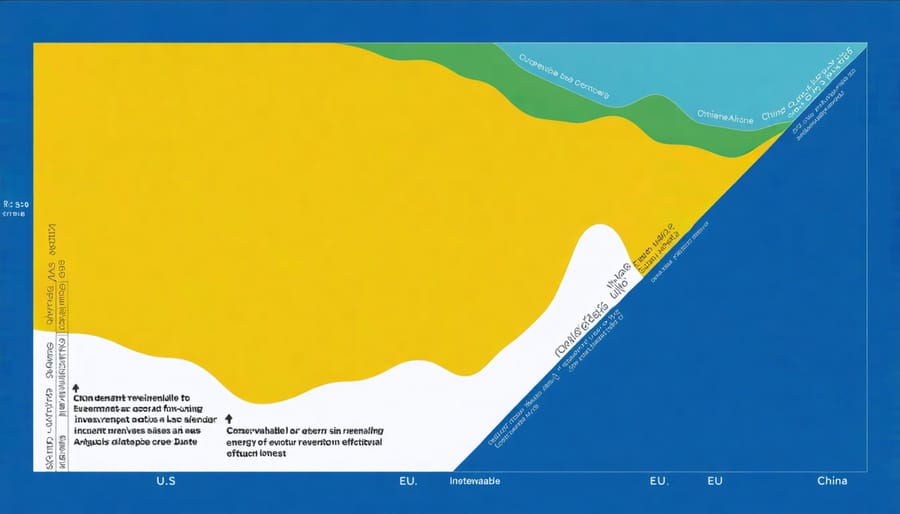 Bar graph comparing renewable energy investments and their outcomes across major global markets