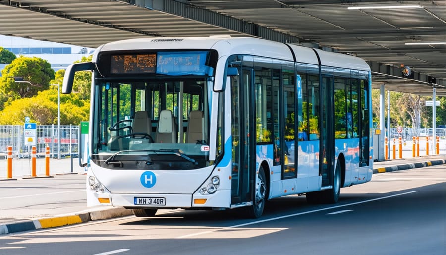 Modern hydrogen fuel cell bus showing hydrogen storage system integration