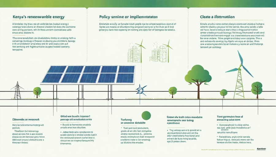 Visual diagram of Kenya's renewable energy policy framework including key milestones and implementation steps
