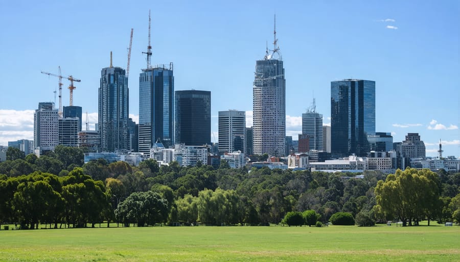 Melbourne city panorama showcasing sustainable architecture and renewable energy infrastructure
