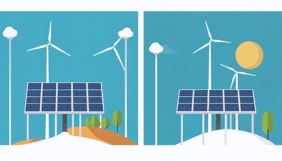Side-by-side illustration comparing microgrid functionality when connected to and isolated from the main grid
