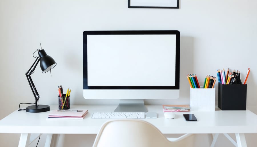 Sustainable home office with digital devices and eco-friendly supplies