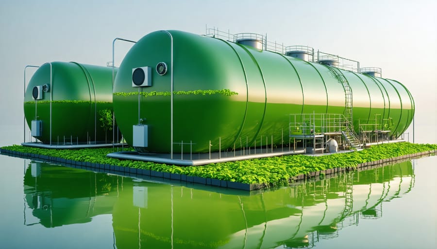 Industrial-scale algae bioreactor system with multiple cultivation tanks and control systems