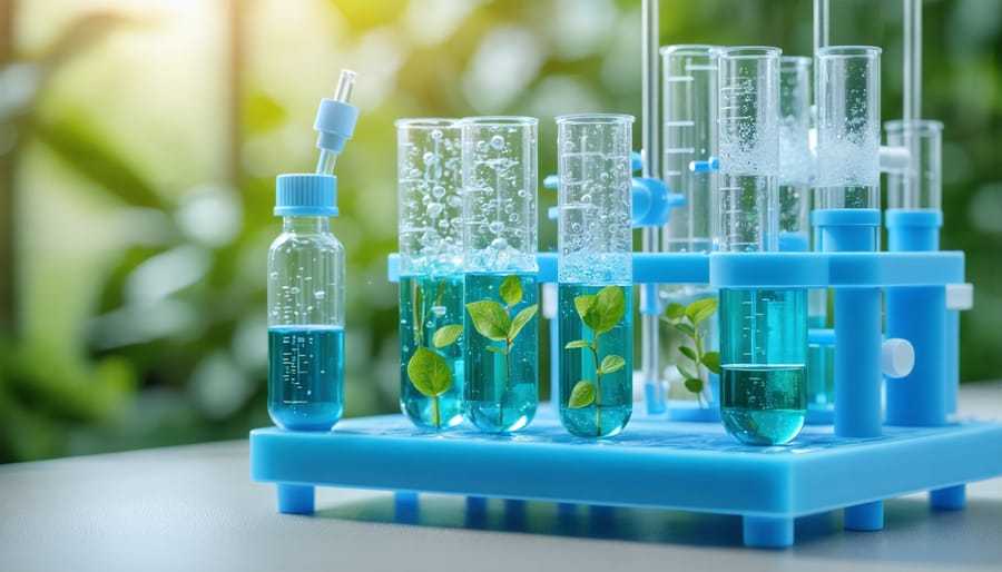 Modern laboratory equipment showing artificial photosynthesis system with electrodes and catalysts