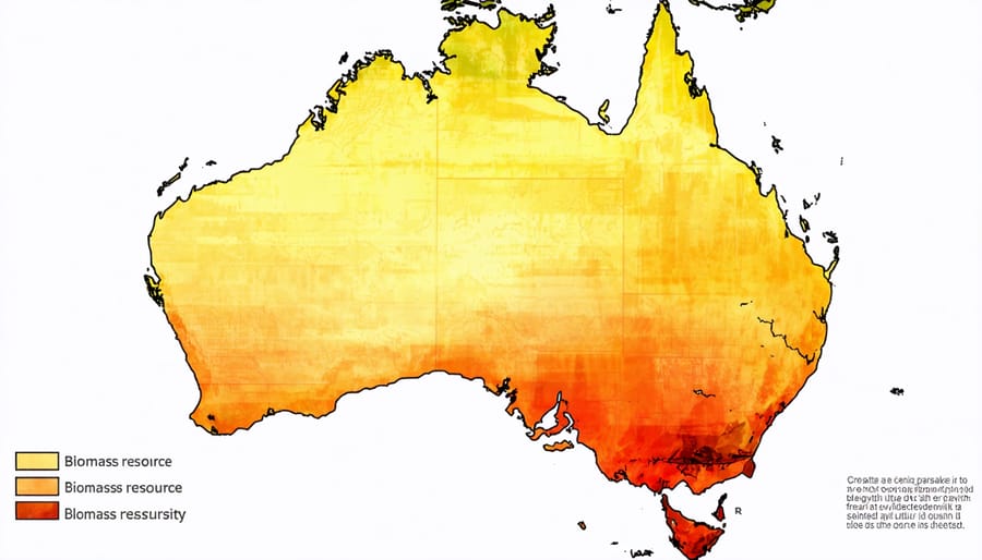 Color-coded map of Australia displaying biomass resource concentration levels by region