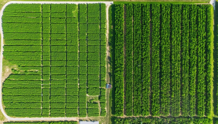 Birds-eye view of operational bioenergy plant integrated with farming landscape