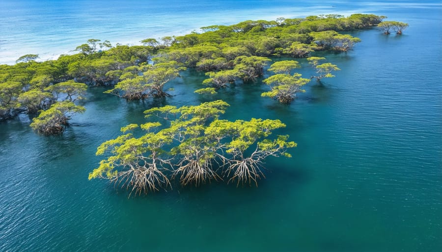 Aerial photograph showing the complex root system of mangroves along Australia's coastline