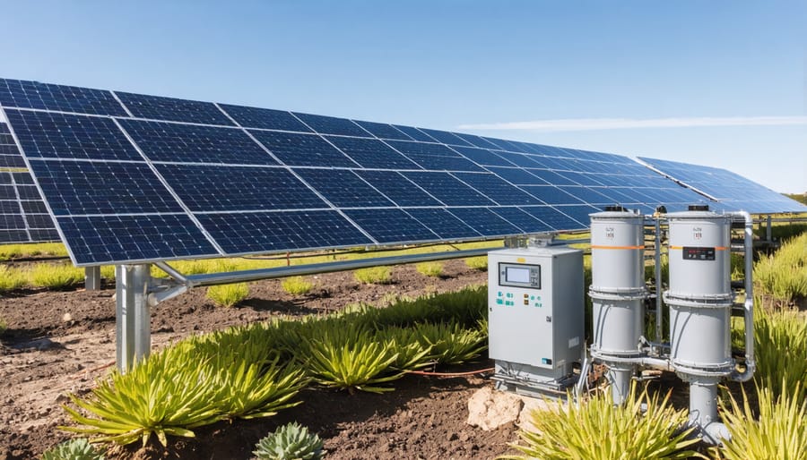Aerial view of a modern bioenergy facility featuring solar installations and smart monitoring systems in rural Australia