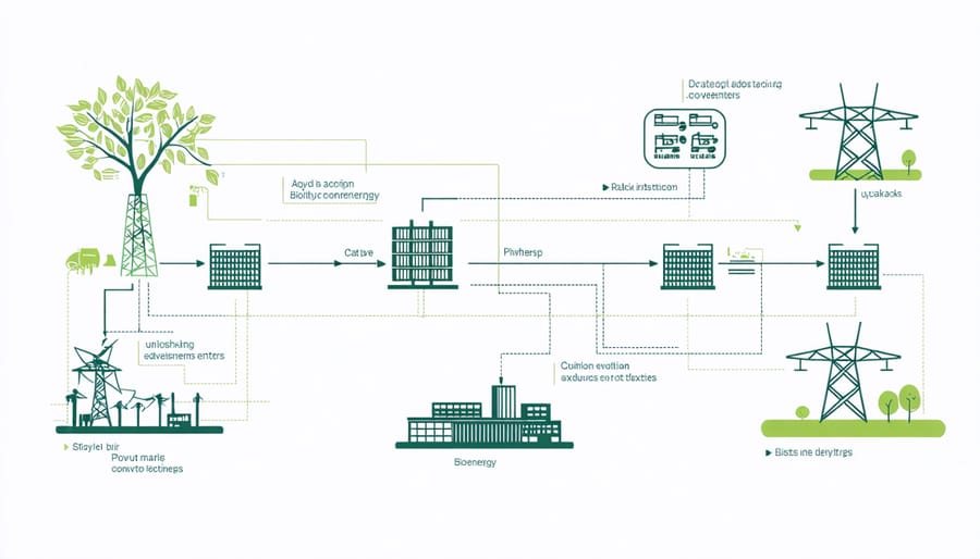 Diagram illustrating data communication pathways between bioenergy plants and smart grid control systems