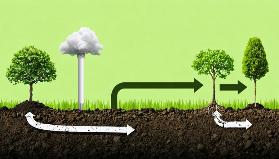 Diagram illustrating how carbon moves from the atmosphere through plants and into soil storage