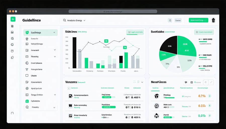 Interactive digital dashboard displaying renewable energy performance indicators, consumption patterns, and sustainability metrics